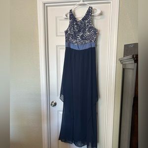Women’s navy and white formal gown